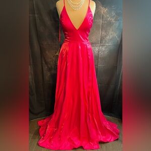 Abby Paris NWT Fuchsia Pink Formal Gown, plunging V-Neck. Size 6